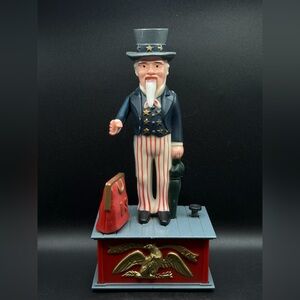 1975 Emson Inc. Vintage Mechanical Plastic Uncle Sam Coin Bank Collectible